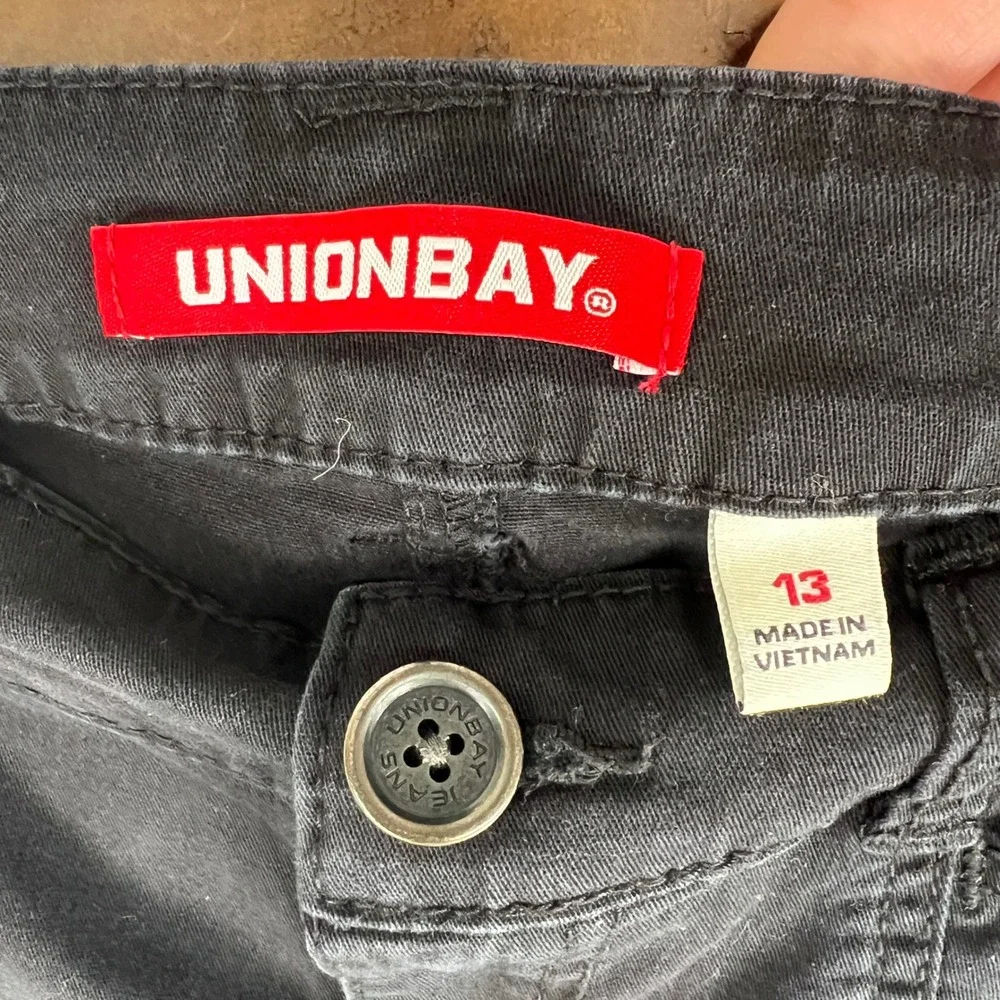 Unionbay Y2K Black‎ Size 13 Stretch Cotton Chunky Stitch Mini Shorts Mid Rise